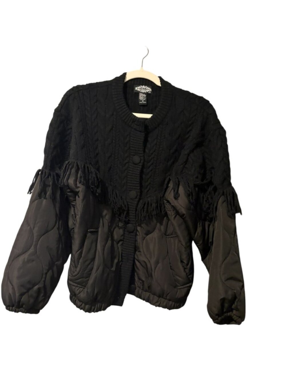 Oliver O Cable Knit Fringe Quilted Jacket - Picture 4 of 9